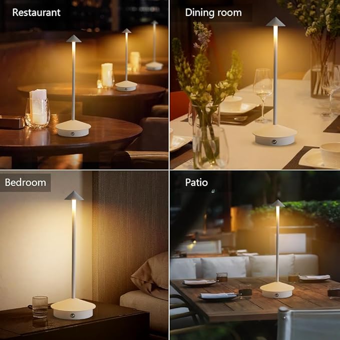 Cordless Table Lamp, 5000mAh Rechargeable Battery Powered LED Desk Lamp, Portable Touch Control Outdoor Table Lamps,3 Color Dimmable Light for Restaurant, Patio, Bedroom, Night Lamp (White)