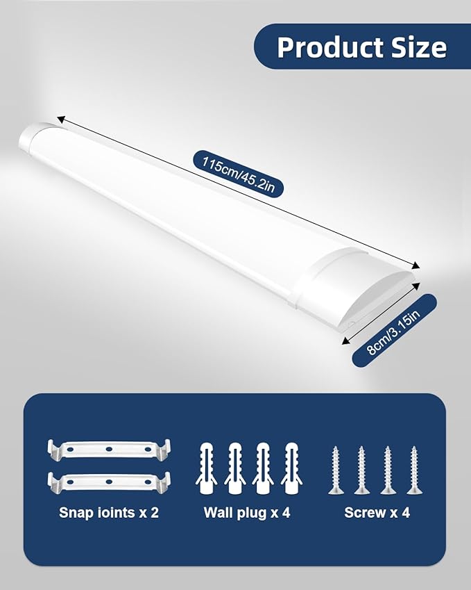 Sararoom 4FT LED Shop Light Fixture, 4800lm 6500K Cold White, 120cm 47.2inch LED Garage Closet Ceiling Light for Office, Home, Basement