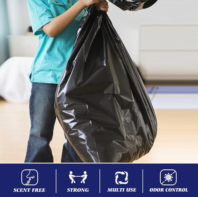 Teivio Large Black Trash Bags 64-65 Gallon 16 Counts Industrial Sturdy Garbage