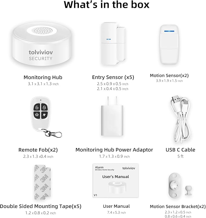 tolviviov Home Security System Wireless, DIY Door Alarm Security System, App Alerts, 10-Piece Kit, No Monthly fee, WiFi Alarm, Door Window Motion Sensor, for Safety, Home Security, Kids Safety