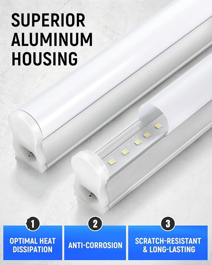 (2 Pack 4FT T5 LED Shop Light,6500K,20W,2300LM(Super Bright White) Linkable LED Integrated Fixture,Garage Ceiling and Cabinet Light,Strip Light,Corded Electric with ON/Off Switch