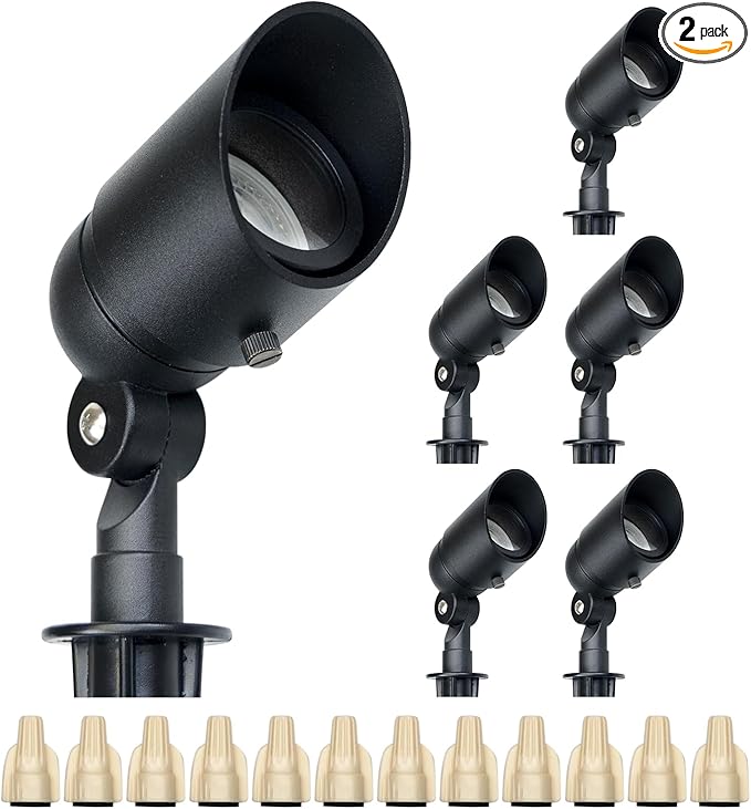 Lumina Lighting® 4W Landscape Lighting 12V Landscape Lights Low Voltage Landscape Spotlights Warm White Waterproof Outdoor Replaceable LED Bulb for Garden, Lawn, Porch, Patio and Yard (Black, 6-Pack)