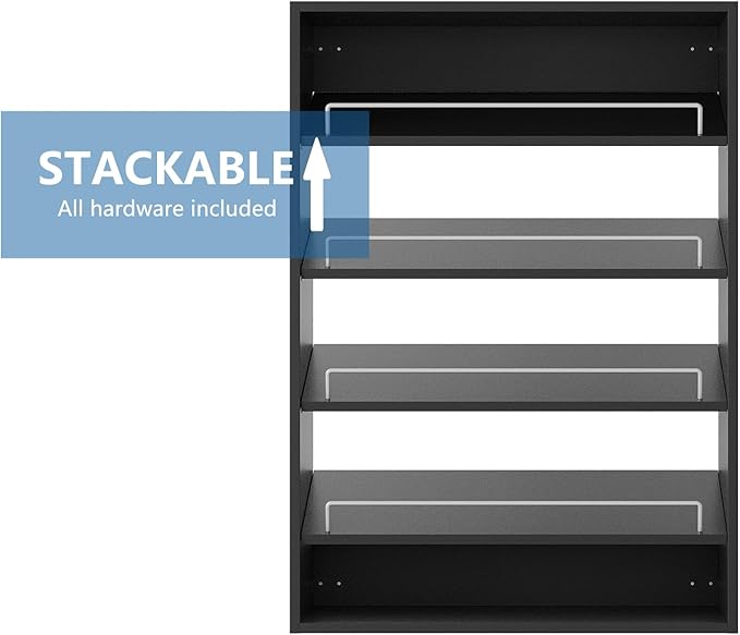 Shoe Shelf Short Tower Closet Unit, Modular Closet System, Wood Closet System Organizer with Storage for Walk In Closets, Clothing Rack for Hanging Clothes, Bedroom, Black, 19.5"W