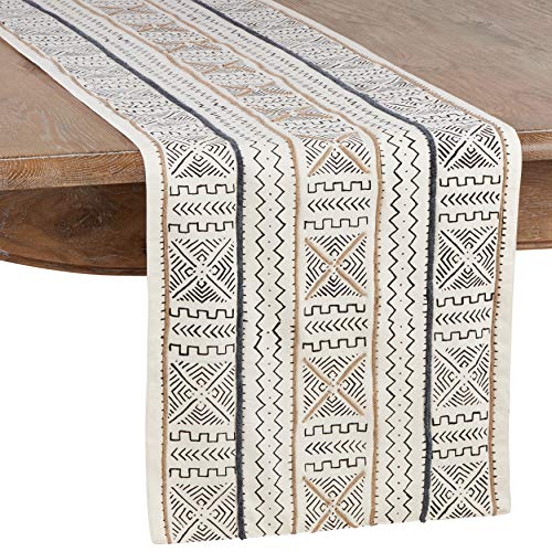 White African Mud Cloth Inspired Table Runner, 16" X 72" Rectangular (1 piece), 100% Cotton - size: 16" x 72" Runner
