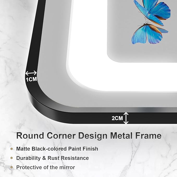 24"x36" Black Framed LED Bathroom Mirror, Lighted Wall Mounted Bathroom Mirror with Built-in Bluetooth Speaker Control, 3 Colors Temperature & Dimmable, Anti-Fog Vanity Mirror for Bathroom