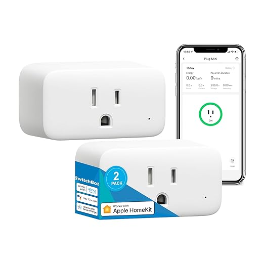 SwitchBot HomeKit Smart Plug Mini 15A – No Hub Required, Energy Monitoring, WiFi (2.4GHz), Works with Siri, Alexa, Google Home, Energy Saving & Automation