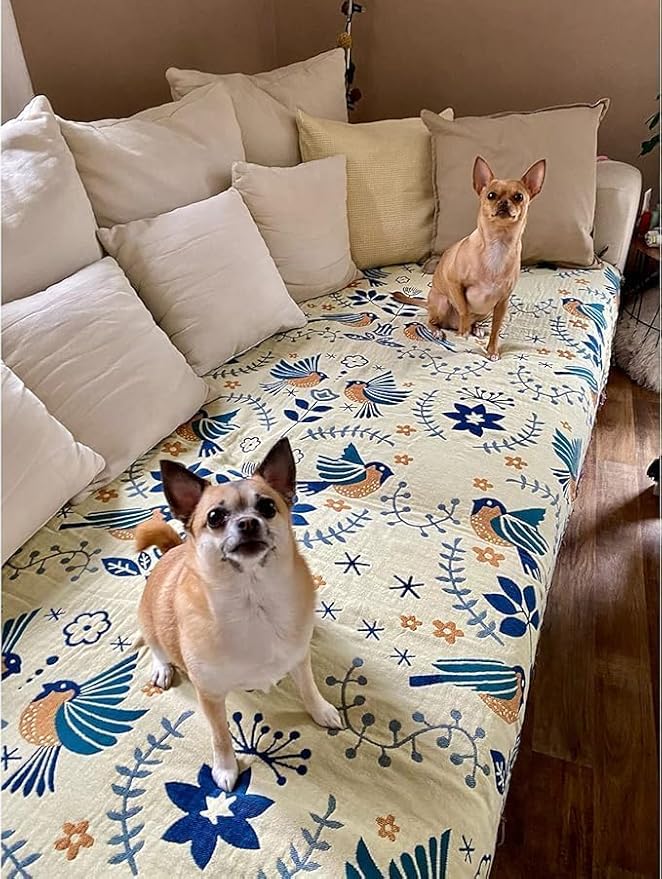 Boho Throw Blanket for Couch 100% Cotton Organic Ultra Soft Breathable Rustic Quilt 50" x 60" Birds and Floral Throw for Sofa Chair Bed Couch Chair