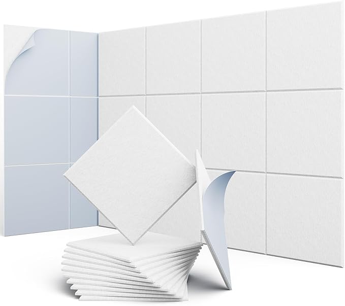 12 Pack 12" X 12" X 0.4" Acoustic Panels for Wall Sound Absorbing, Square Self-Adhesive Sound Panel, High Density Suitable for Multiple Scenarios(Snow White)