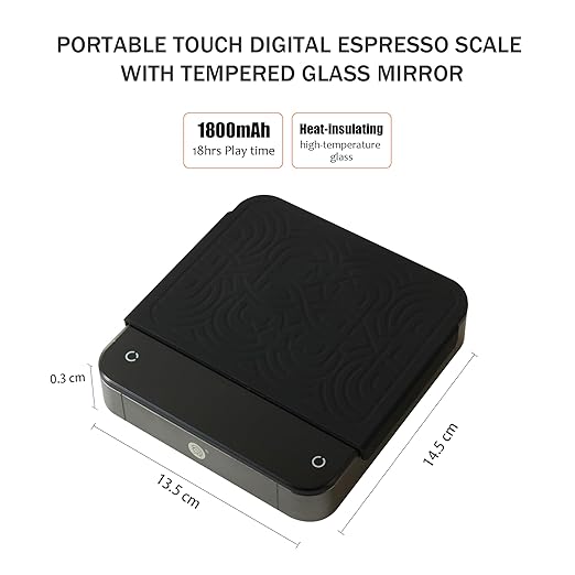 Portable Coffee Scale,Digital Touch Espresso Scale with with Timer,2kg/0.1g High Precision,Rechargeable 1800mAh Battery Tempered Glass Mirror