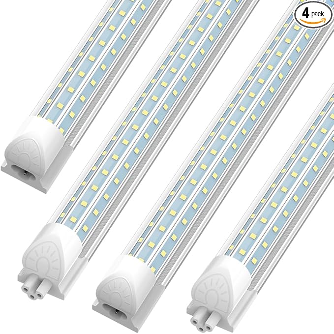 SHOPLED 8FT LED Shop Light, 90W 11700LM 6000K Cool White, Super Bright 300° D-Shape, Linkable T8 Tube Light Fixtures, 4 Pack 8 Foot LED Lights for Garage, Warehouse, Workshop