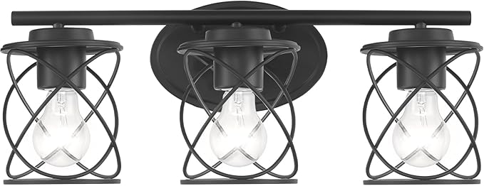 MAVCADONF 3-Lights Matte Black Cage Shade Modern Bathroom Vanity Light Fixtures Over Mirror, Bathroom Wall Lamp for Mirror, Kitchen, Bedroom