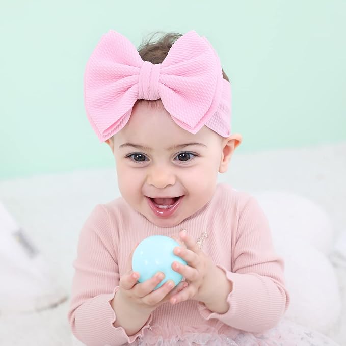 Cinaci 12 Pack Solid Candy Colors Stretchy Wide Nylon Headbands with Knot Big Hair Bow Elastic Headwraps Oversized Hair bands Large Hair Bows Hair Accessories for Baby Girls Infants Toddlers Kids