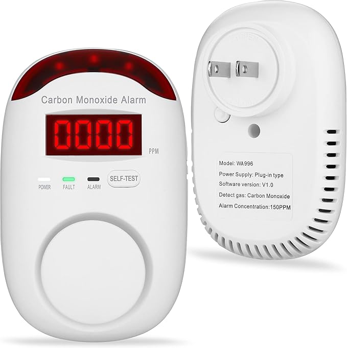 Carbon Monoxide Detector Plug in - Hembisen Portable Carbon Monoxide Detector for Travel,Plug in CO Detector with Digital Display for Apartment/Home/Kitchen,Easy to Read & Install