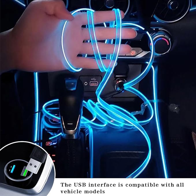 EL Wire Car Interior LED Strips Lights, 16FT 5V USB Auto Neon Light Strip, Electroluminescent Vehicle Interior Ambient Lighting Decor, Universal for RV, SUV, Truck (Fluorescence Green)