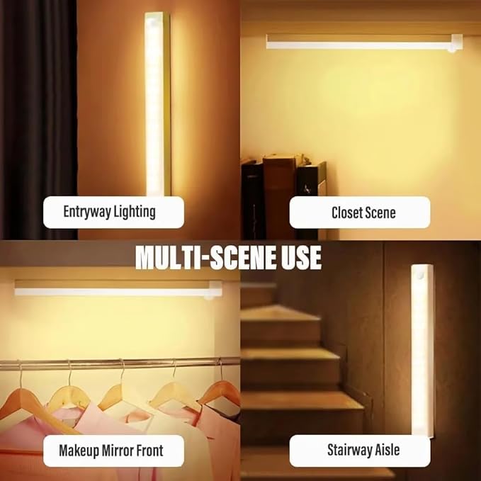 2025 Upgraded Punch-Free Smart Sensor Magnetic Rechargeable LED Lights, Rechargeable Motion Sensor Light, Wireless Motion Sensor Indoor Lights, Stick On Lights for Kitchen/Stairs (8PC-Warm, 11.8in)