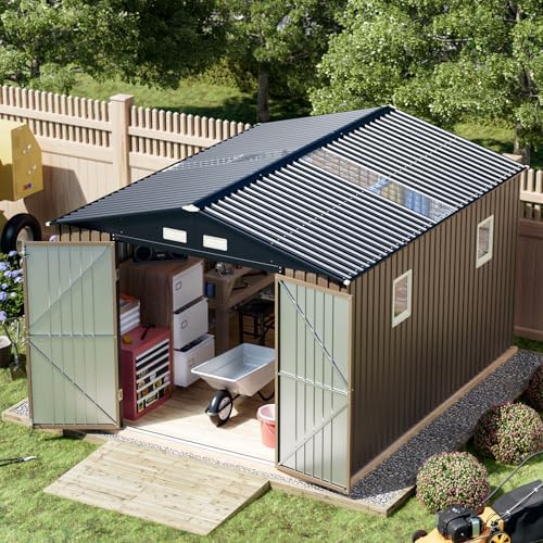 Breezz Outdoor Steel Storage Shed, 10 x 12 ft, Brown