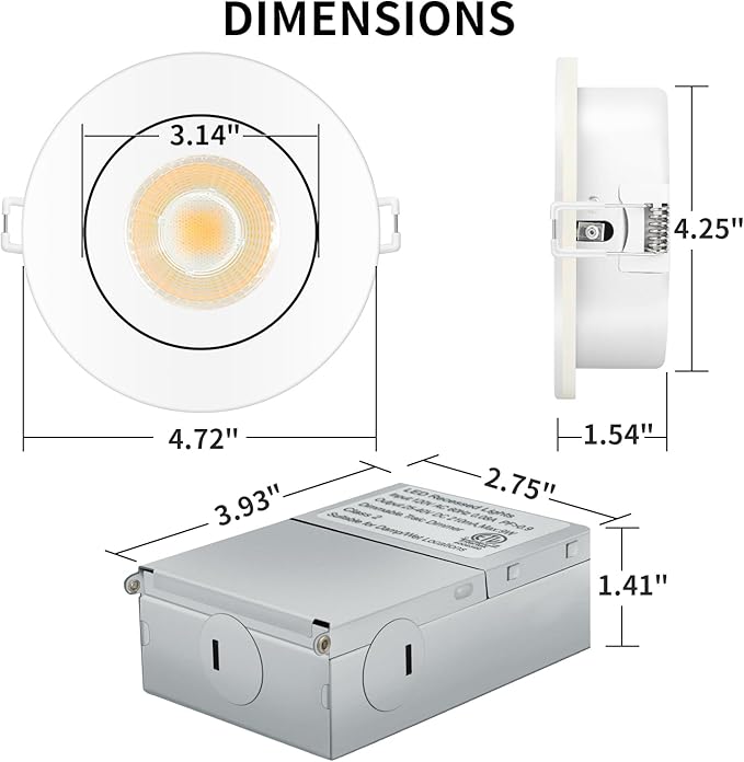 KnLnny Ware Gimbal Recessed Lighting 4 Inch 6 Pack, LED Recessed Light Dimmable with Junction Box,Adjustable Recessed Lighting, Air Tight,ETL Listed,9W 750LM,5 CCT Selectable