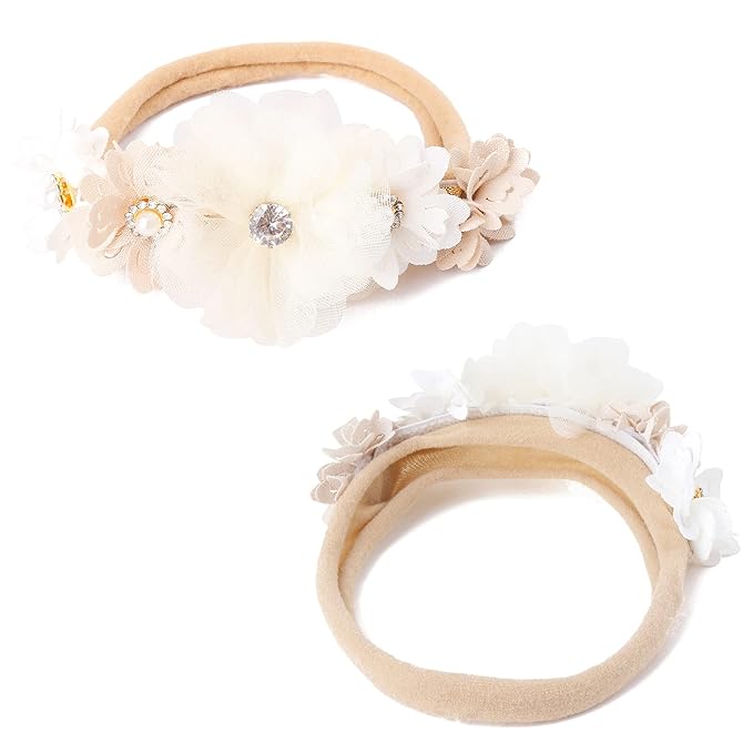 OOSAKU Baby Girl Flower Headbands Set Elastic Floral Headbands 6pcs Soft Nylon Hair Band for Newborn Toddler Hair Accessories