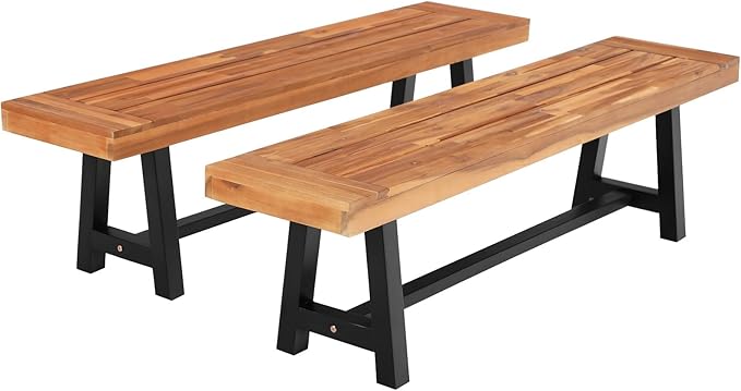 Sophia & William Outdoor Bench Garden Bench Wood 63", Patio Dining Bench Weatherproof, Wooden Park Front Porch Benches for Outside, Backless Acacia Wood Bench Long Narrow Clearance, 2 Pack, Teak