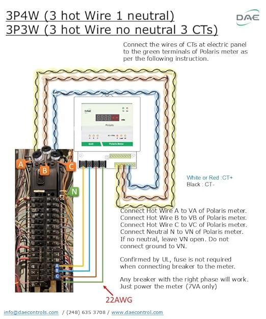 DAE P254-1000 KIT, UL 1000A kWh Meter 3 Phase 120-480V 50/60Hz RS485, 3 Split CTs (2", 2" Inner Dimension)