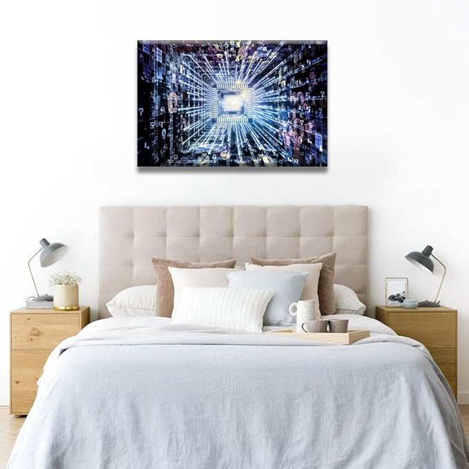 LSIUHWUWI CPU Concept Canvas Wall Art Integrated Digital World Posters and Prints Bathroom Decor Wall Art Circuit Board Bedroom Poster Artwork Print on Canvas Framed Ready to Hang 24x36 INCH