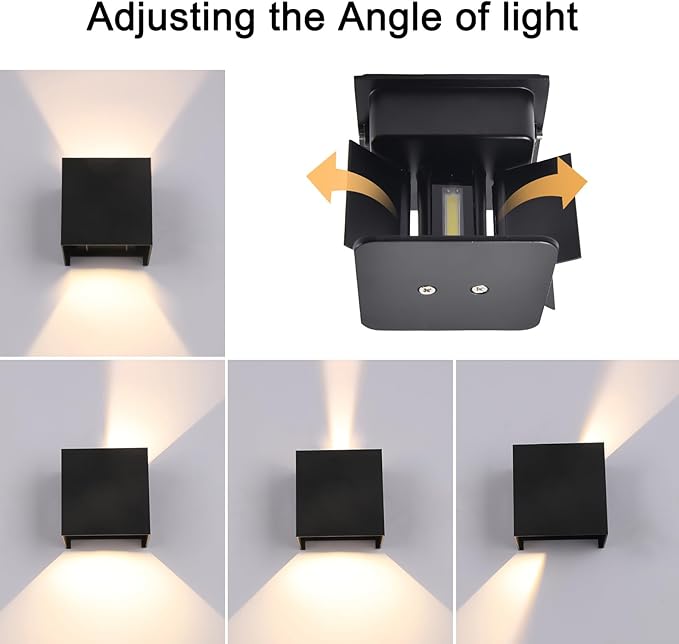 Mille Lucciole 2 Pack LED Outdoor Wall Lights Exterior/Interior, Up and Down Lights IP65 Waterproof Wall Sconces, Square Aluminum Outdoor Wall Lighting Fixtures, Modern Black 12W 6500K Cold Lights
