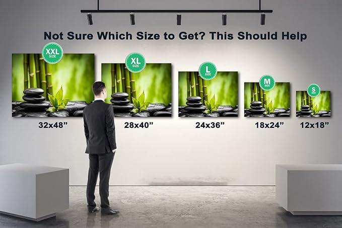 GUTTATY Zen Wall Art Decor, Modern Bathroom Zen Decor Wall Art, Relaxing Canvas Wall Art for Spa Zen Room Decor, Green Bamboo Forest and Pebble Art Prints for Office & Spa Wall Decor 32x48 Inches