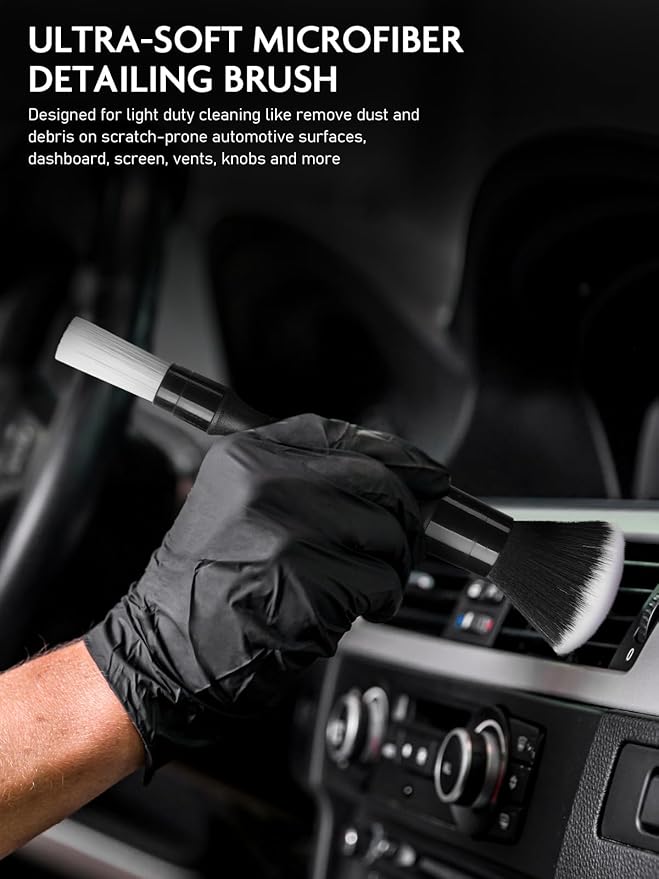 Fantasticlean 9PCS Car Interior Detailing Set, Microfiber Cloth & Applicator, Double-Head Detailing Brushes, Natural Bristles, Scratch-Free, Ultra-Soft for Seats Leather Care or Cleaning