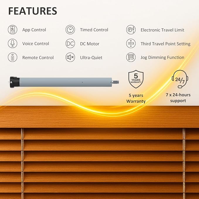 DC24V Matter Over WiFi Smart Blinds Motor 45mm, Motorized Roller Shade Kit Awning Opener, Works with Apple Home/Alexa/Google Home/SmartThings (20 N.m for Φ63mm（2-1/2"") Groove Tube