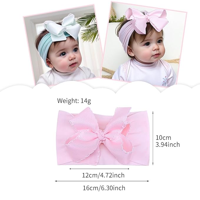 Baby Girl Soft Nylon Bow Elastic Headband Turban Toddler Infant Bow-knot Stretchy Hair Band Birthday Party Hair Bow Ribbon Accessories for Newborn Baby (Bow 1 - Pink, Elastic)