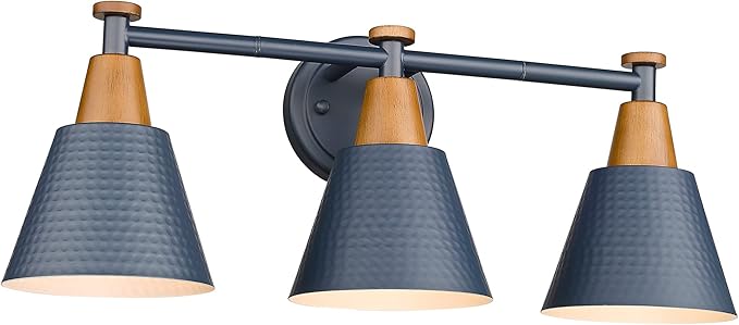 FEMILA Bathroom Vanity Light, 3-Light Modern Bathroom Light Fixture with Hammered Metal Shade Finish, Dark Blue Wall Sconce Lamp Lighting for Bedroom, 4FG59B-3W Blue