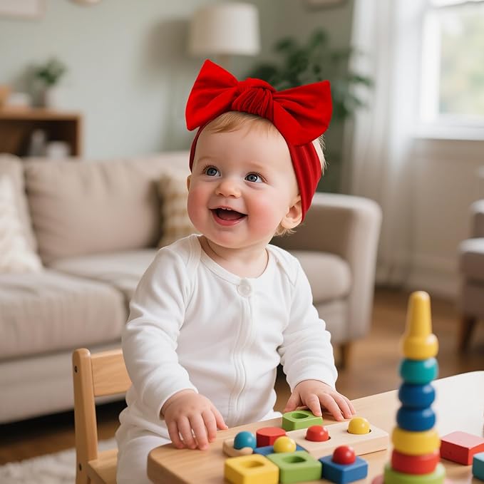 LemonSpace Handmade 4th of July,Police Day Baby Bows Premium Stretchy Soft Newborn Infant Baby Girls Boys Wraps Toddler Headbands Trendy and Classic Designs(Blue Red)