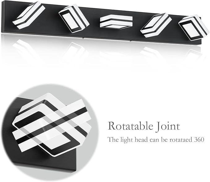 Ralbay Modern LED Black Vanity Light 5 Lights Modern LED Bathroom Vanity Lights Over Long Mirror Acrylic Up and Down Matte Black Bath Wall Lighting Fixtures