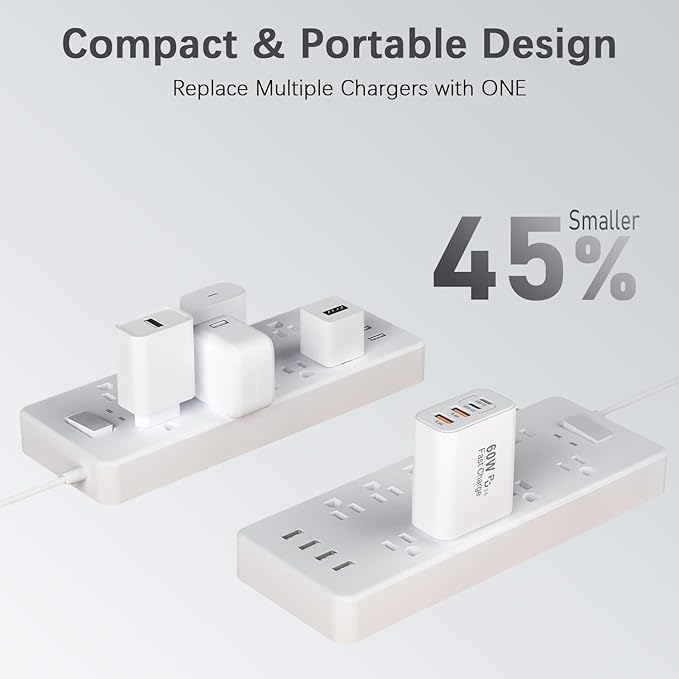 60W USB C Charger Block,2Pack 4-Port GaN USB C Charger Fast Charging Wall Plug Dual Type C+Dual USB-A Port Multiport Power Adapter Cube for iPhone 17 Pro Max/16e/15/14/13/12/11,iPad Pro/Air/Mini