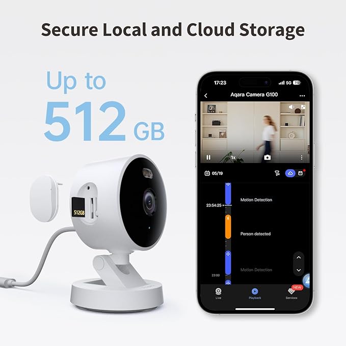 Aqara G100, 2K Indoor/Outdoor Security Camera, HomeKit Secure Video, 2-Way Audio, Spotlight Color/IR Night Vision, AI Detection, 140° FOV, Wi-Fi 6, Supports HomeKit, Alexa, Google and IFTTT, White