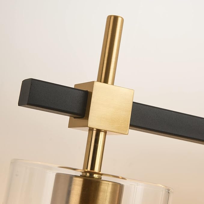 SOLFART Vintage Vanity Lights Bathroom Light Fixture Over Mirror for Bath Glass Shade Light Black and Brass Modern Style 3 Lights