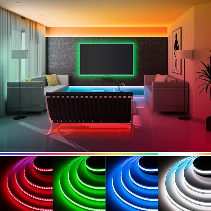 BTF-LIGHTING FCOB COB LED Strip RGBW 4000K 896LED/m 9.8FT DC12V Color Changing Flexible High Density Uniform Light 12mm Width for Home Indoor Decoration(No Adapter or Controller)