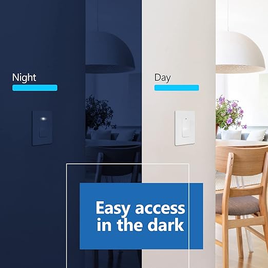 LIDER Minimalist Design Matte Finish Lighted Decorator Switch with Wall Plate, Frameless Paddle Light Switch with Locator Light, Single Pole, Grounding Screw, 15A 125V, UL Listed, White, 10 Pack