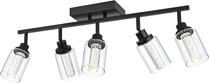 MELUCEE LED Ceiling Spotlight Kitchen Track Lighting Kits 5-Light Bathroom Vanity Light Black Wall Mounted Lamp with Flexibly Rotatable Light Heads, Built-in LED Chips, 5-Color Temperature Adjustable