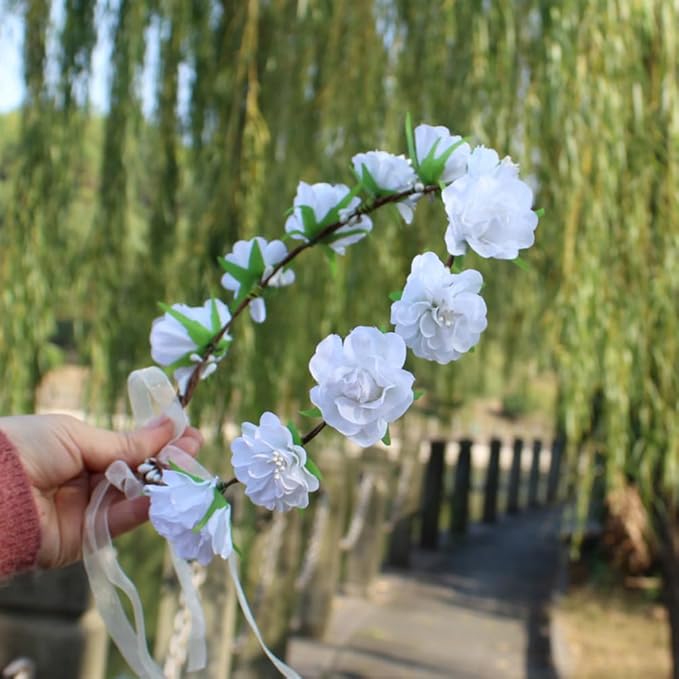 AKOAK 1 Pack Flower Crown, Bohemian Wreath for Girls Floral Tiara, Wedding Headband, Bride Bohemian Wreath/Baby Shower/Photo/Toddler (White)