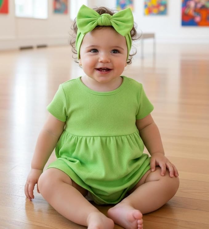 Baby Girl Headbands 0–6 Months – Newborn Infant Soft Cotton Handmade Bow Headband, Stretchy No Mark Baby Hair Accessories (Lime Green, 0-6 Month)
