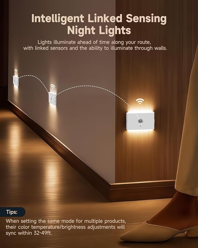 Yiliaw 3-Pack Rechargeable Motion Sensor Stair Lights White, Dimmable Night Lights with 3 Modes & 3 Color Temperatures, Magnetic, Stick-On Stair Lights Indoor for Hallway, Stairway, Bathroom, Kitchen