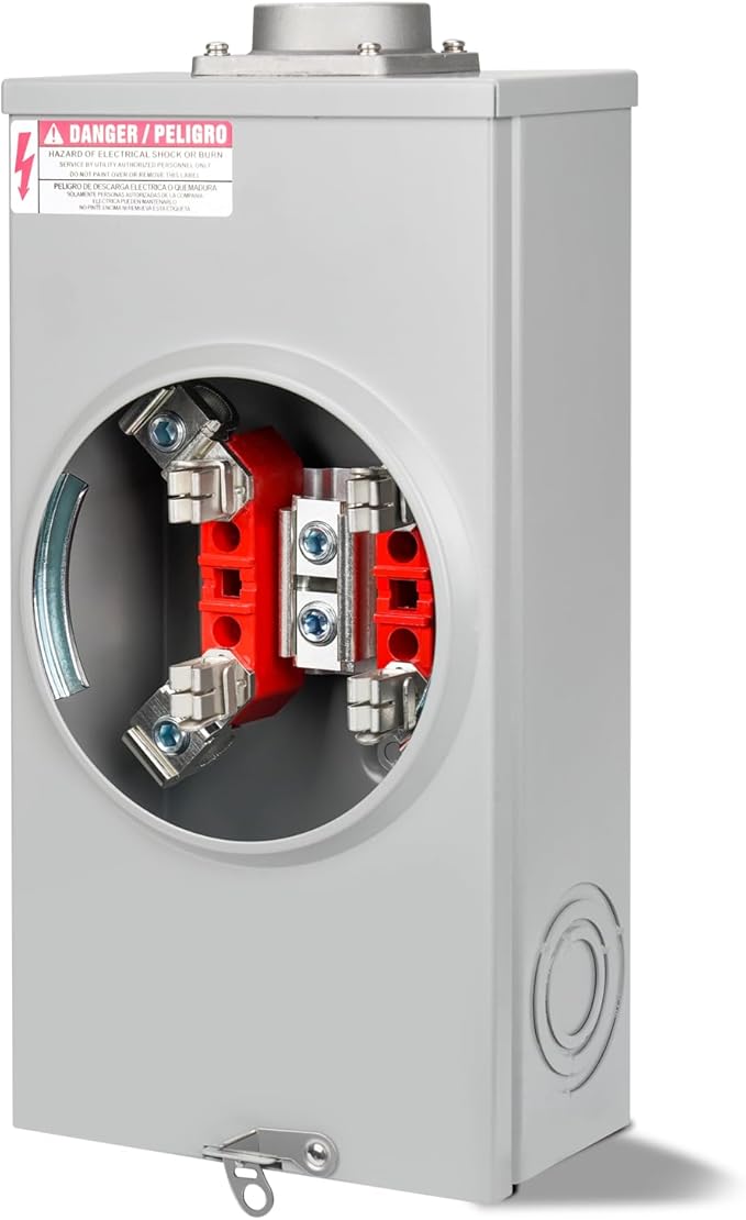 200 Amp Meter Socket, 4 Jaw Meter Base, 600V 3 Wire Ringless Type, with Horn Bypass Meter Cover Plate, Suitable for Overhead/Underground Feed