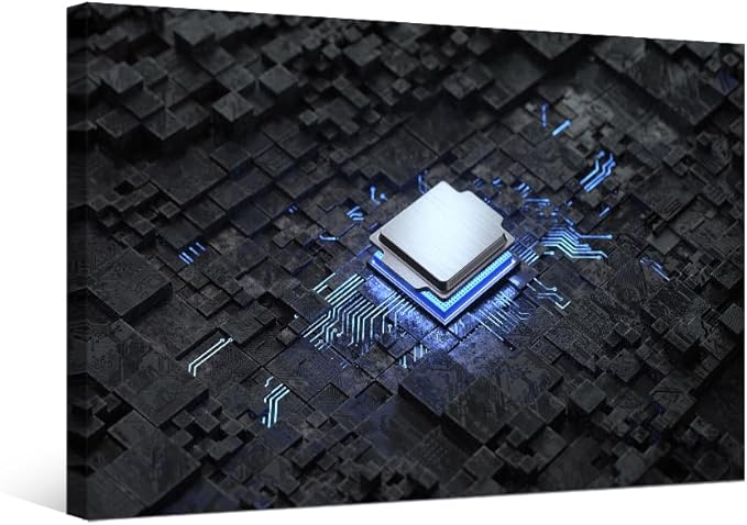 LSIUHWUWI 1 Panel Modern Central Computer Processors CPU Wall Decorations for Living Room CPU Concept Pictures Black and White Wall Art Posters Framed Ready to Hang 16X24 INCH