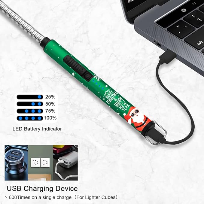 Candle Lighter SUPRUS Rechargeable Electric Arc Lighter Triple Safety Long Lighter Stainless Steel Shell & Hanging Hook with 360°Flexible Neck