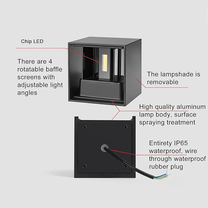 4 Pack LED Outdoor Sconces Wall Lights 20W Exterior/Interior Up and Down Lights IP65 Waterproof Modern Outdoor Lighting Fixtures Square Aluminum Wall Mount Light Black 6500K Cold Lights