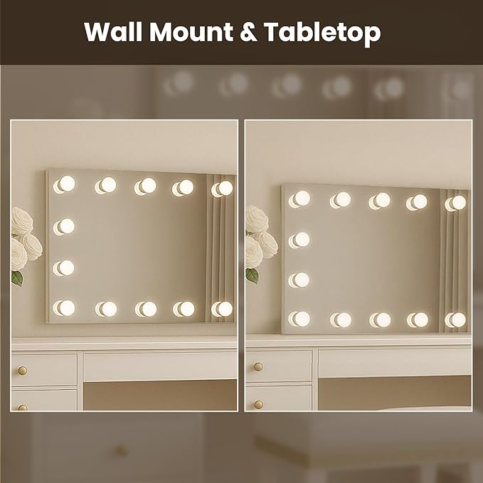 WTTY LED Bathroom Mirror with Lights 72"x36" Hollywood Wall-Mounted Mirror with 3 Color Temperatures, Stepless Dimmable Bulbs, Anti-Fog & Shatter-Proof