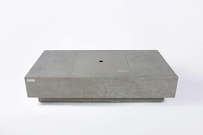 Elementi+ | Monte Carlo Gas Fire Pit Cast Concrete 60" Rectangular Fire Table, Outdoor Fire Pit Electronic Ignition | Canvas Cover, Fire Glass and Burner Lid Included | Light Gray | Natural Gas