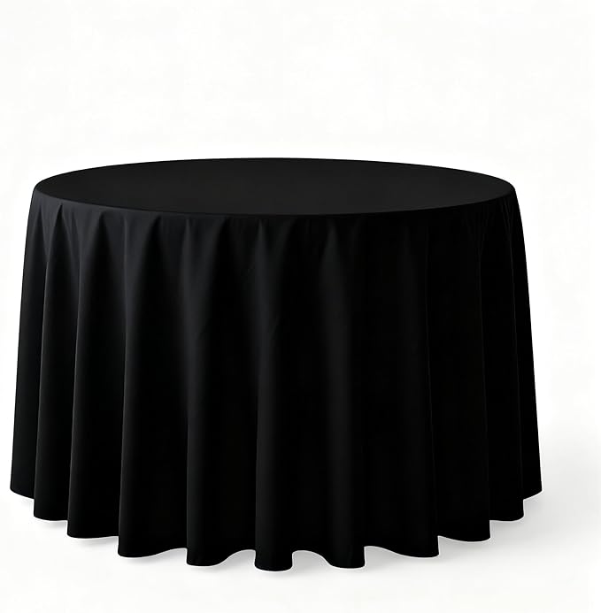 Surmente Black Tablecloth for Round Tables, 120-inch Round Table Cloths for Weddings, Banquets, or Restaurants