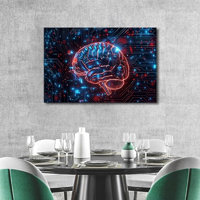 TUMOVO Digital Human Brain Decor for Bedroom Artificial Intelligence Technology Canvas Wall Art for Living Room Posters for Bedroom Futuristic Technology Paintings Artwork 16" Wx24 Hx1 Panel